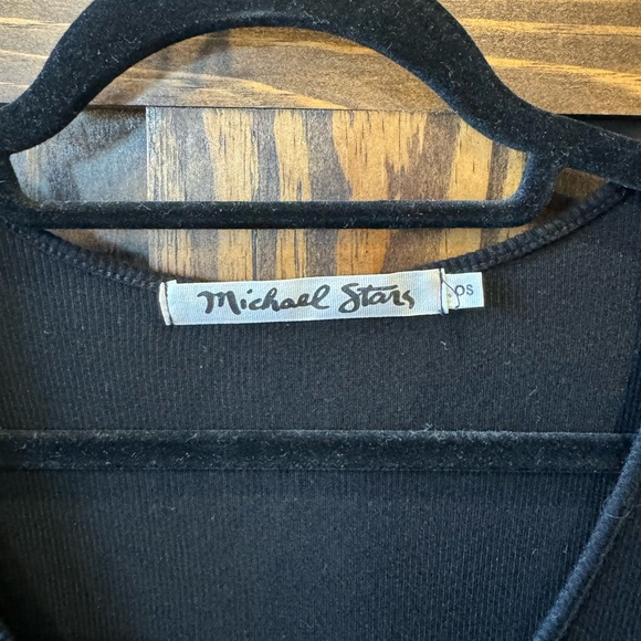 MICHAEL STARS 2x1 One Size Black Rib Dolman Tee Shirt V Neck - Picture 2 of 3